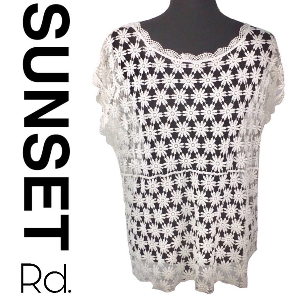 Sunset Rd Boho Floral Lace See-Through Top XL NWT